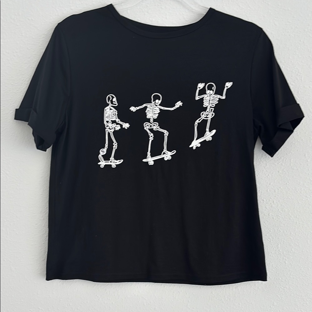 Skateboarding Skeleton Black Short Sleeve Tee Shirt‎